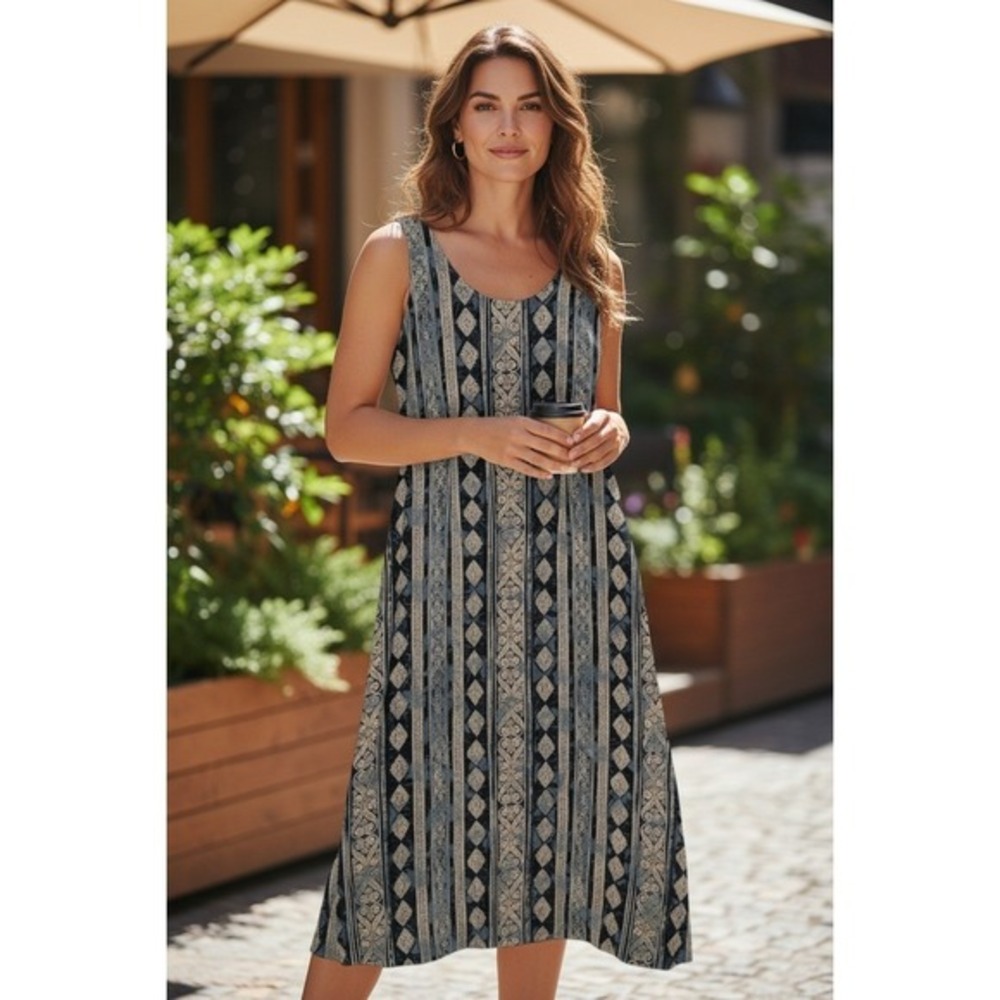 Marks & Spencer Vintage Maxi Dress Blue Paisley Boho Effortless Sleeveless M - Picture 12 of 16